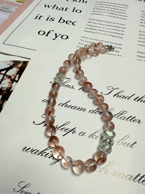 天然红兔毛S925纯银串珠女款招财送女友闺蜜原创设计项链46cm