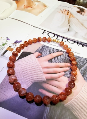 天然水晶红兔毛与白幽灵共生石榴石S925纯银串珠原创设计项链46cm