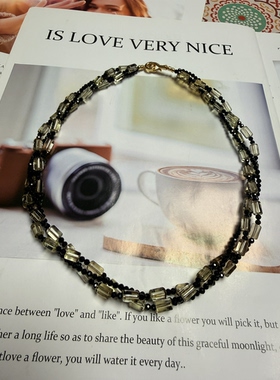 天然水晶海蓝宝白水晶魔晶宙斯S925纯银串珠设计项链46cm