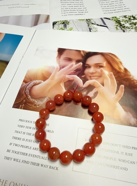 天然水晶天然石南红玛瑙S925纯银串珠设计项链46cm