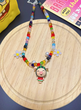 原创日韩迪士尼米老鼠西瓜猪草莓熊吊坠水晶项链可爱卡通拍照项链