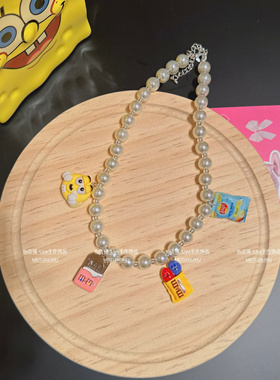 网红时尚仿珍珠串珠简约M豆巧克力咖啡猫锁骨链颈链女短款项链女L