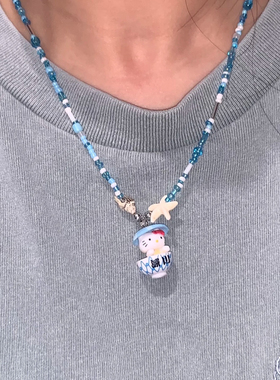 Liya手作夏日沙滩清爽小清新海星贝壳hellokitty猫项链锁骨链配饰
