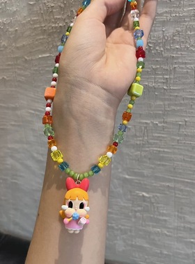 Liya手作重工水晶亚克力串珠可爱泡泡玛特哭娃天使青蛙萌粒短项链
