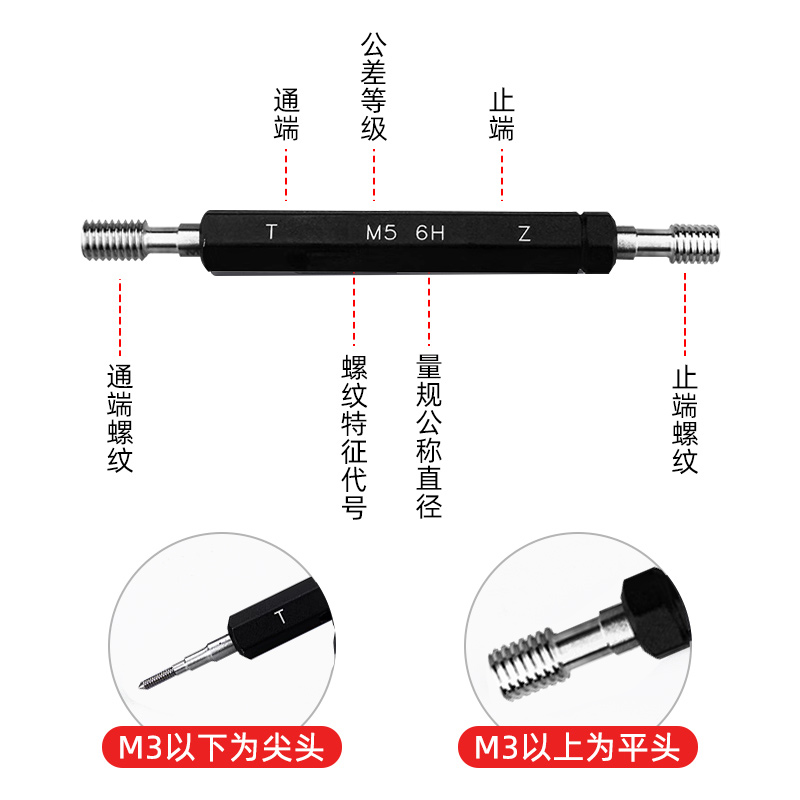 螺纹塞规牙规通止规检具止通规内螺纹规公制6H平头M2M3M24M16细牙 - 图2