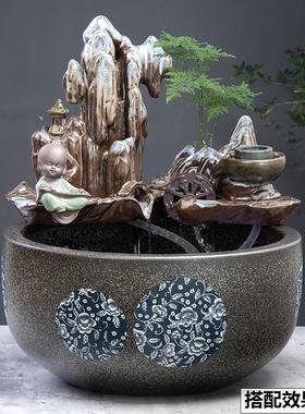 陶瓷流水摆件喷泉金鱼缸室内加湿器水景假山装饰循环门面招财礼品