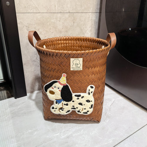 美式高级收纳筐网红款仿藤编PU把手洗衣桶零食玩具脏衣篓实用 - 图1
