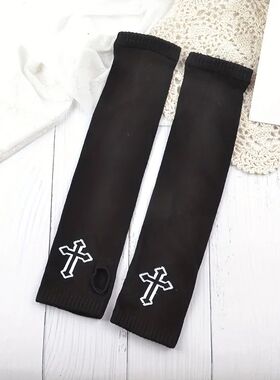 Punk Cross Pentacle Moon Pattern Long Fingerless Gloves Goth