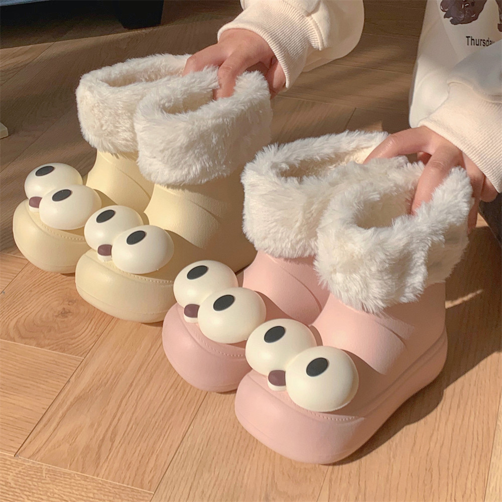 冬季加绒雨鞋卡通可爱大眼睛儿童棉鞋男童女童防滑保暖防水雪地靴,淘宝优惠券,粉丝福利购,淘宝优惠卷