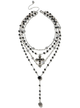 VOWOW黑曜石十字架珍珠叠链项链