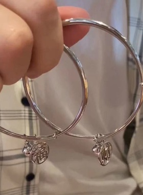 小福牌手镯女银素圈开口镯子时尚简约福字手环情人节礼物送女友