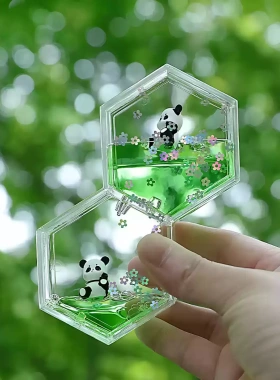 可爱熊猫油漏小摆件治愈解压情绪稳定沙漏创意流沙计时器生日礼物