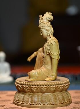 小叶黄杨木雕刻自在观音菩萨摆件禅宗佛像禅意茶室空木质工艺品