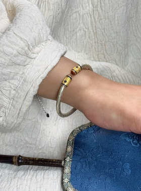 吉言描金珐琅新中式国风足银手镯