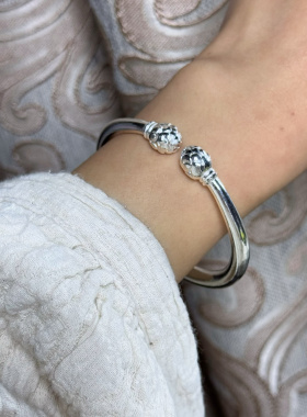 花苞足银定制手镯开口刻字