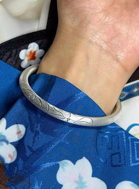 荷花古风足银999南瓜头银手镯