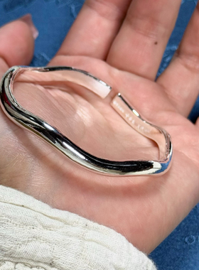 波浪泥鳅背手工足银小众百搭银镯