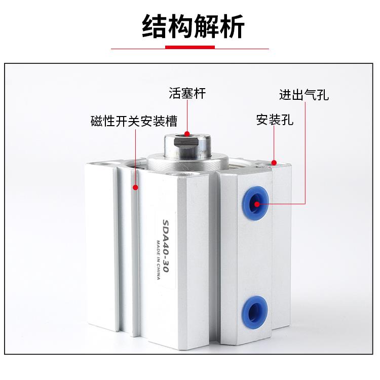 小型气动大推力SDA薄型气缸63/80/100*5X10X15X20X30X40X50X60X75 - 图2