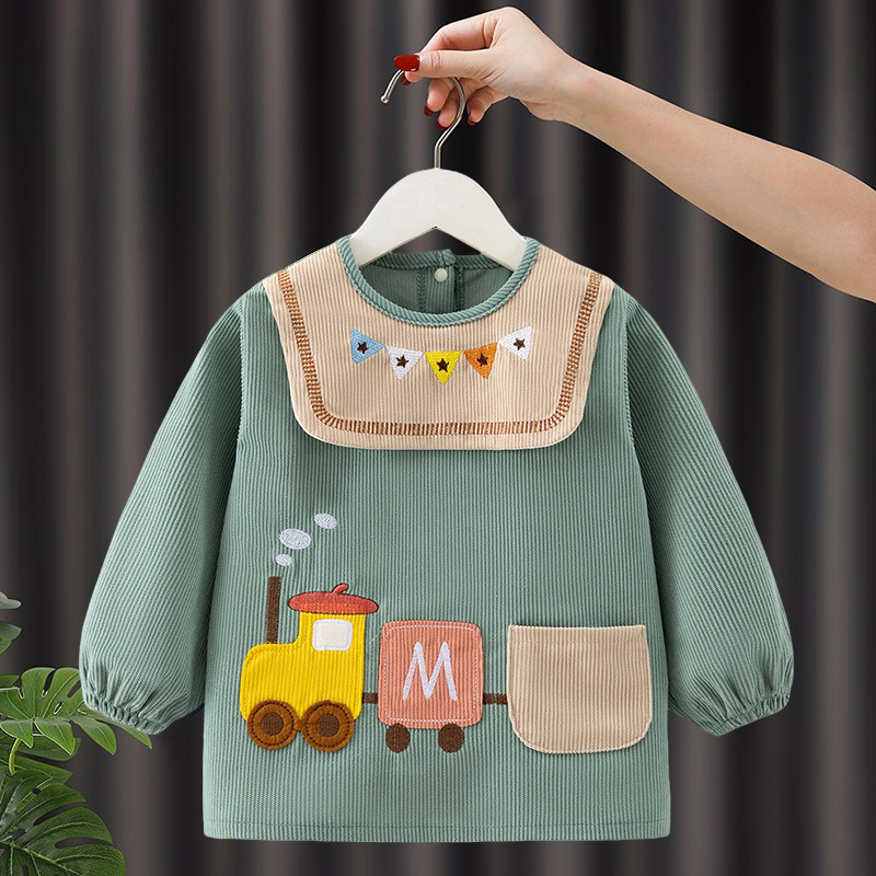 Autumn and winter baby boy smock waterproof and anti-dirty children's bib 2025 new winter set cotton clothing kindergarten reverse dressing