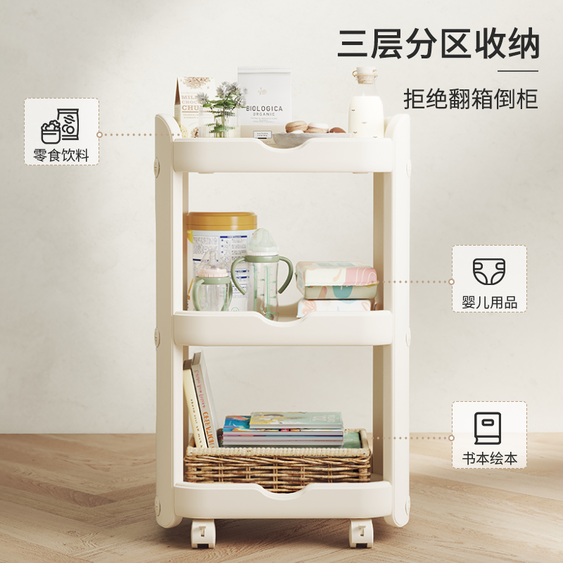 哈比树小推车置物架家用客厅厨房宿舍移动零食收纳架儿童桌边书架 - 图3