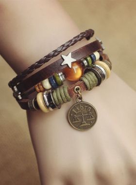 十二星座吊牌红玛瑙手链复古男女