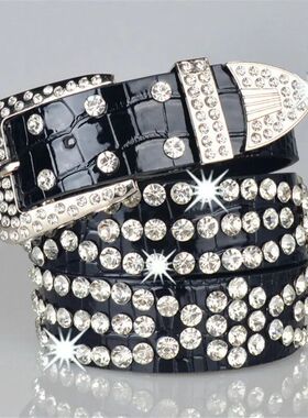 Rhinestone faux leather Belt Women Belt Bling Crystal Cowgir
