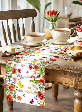 Red Wildflower Table Runner Seasonal Summer Colorful Flowers