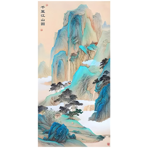 名画千里江山图新品十字绣2025新款线绣客厅小件竖版玄关风景刺绣 - 图3