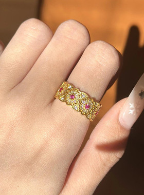 金包银玫瑰花窗戒指女太阳花指环