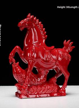唐三彩马陶瓷红马饰品客厅隔断入口书房办公室装饰饰品工艺品礼品