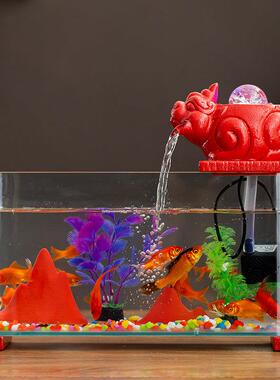 流水财富金鱼缸装饰品客厅办公室桌面景观循环玻璃鱼缸乔迁开幕礼