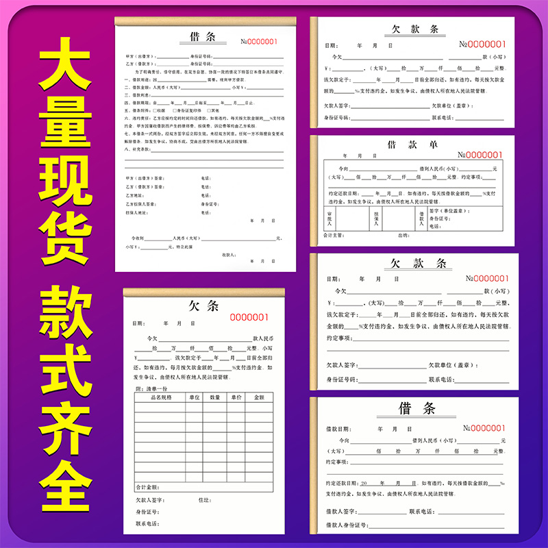 借条个人正规公司私人法律借钱有担保人合同协议书借款单民间讨债借据记账本借支收据欠款条欠条票据借条单据-图0