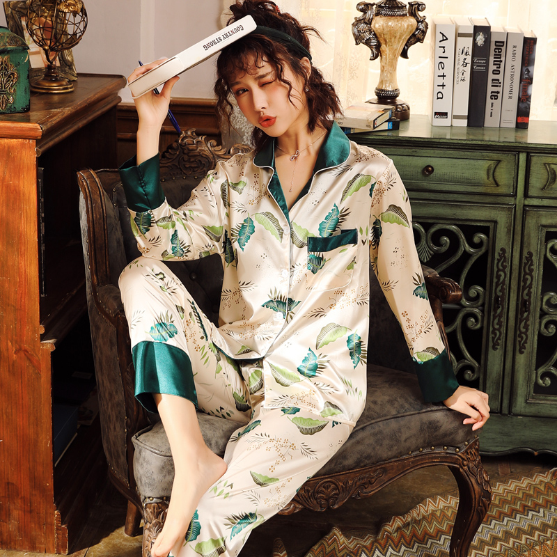 春秋睡衣女夏季冰丝长袖大码性感韩版学生薄款家居服丝绸两件套装