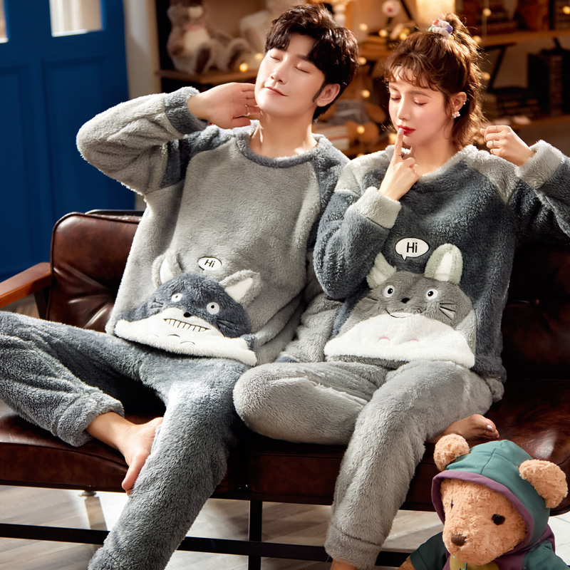 倩缇歌旗舰店情侣睡衣春秋珊瑚绒加绒家居服女可爱卡通睡衣女冬法兰绒男士套装2