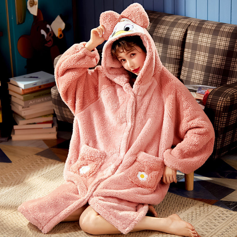 倩缇歌旗舰店情侣睡衣女秋冬珊瑚绒睡袍加厚可爱网红长款浴袍法兰绒家居服男2