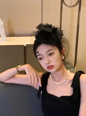 万圣节法式赫本风蕾丝礼帽发夹