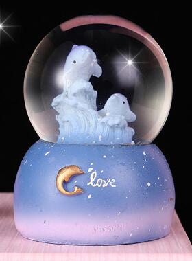 美人鱼公主水晶球音乐盒旋转八音盒女孩儿童生日礼物高级创意摆件