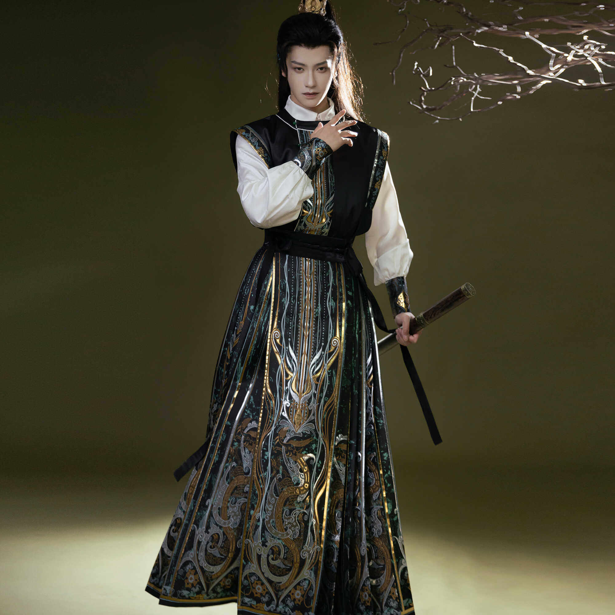 昭华赋原创错金龙凤新中式汉服男装衬衣黑金重工织金马面裙男款女,淘宝优惠券,粉丝福利购,淘宝优惠卷