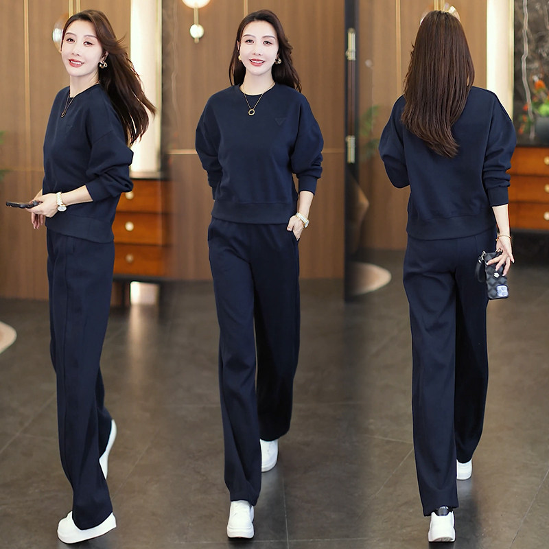 简约运动风卫衣套装女秋季宽松韩版圆领长袖阔腿裤两件套休闲套装,淘宝优惠券,粉丝福利购,淘宝优惠卷