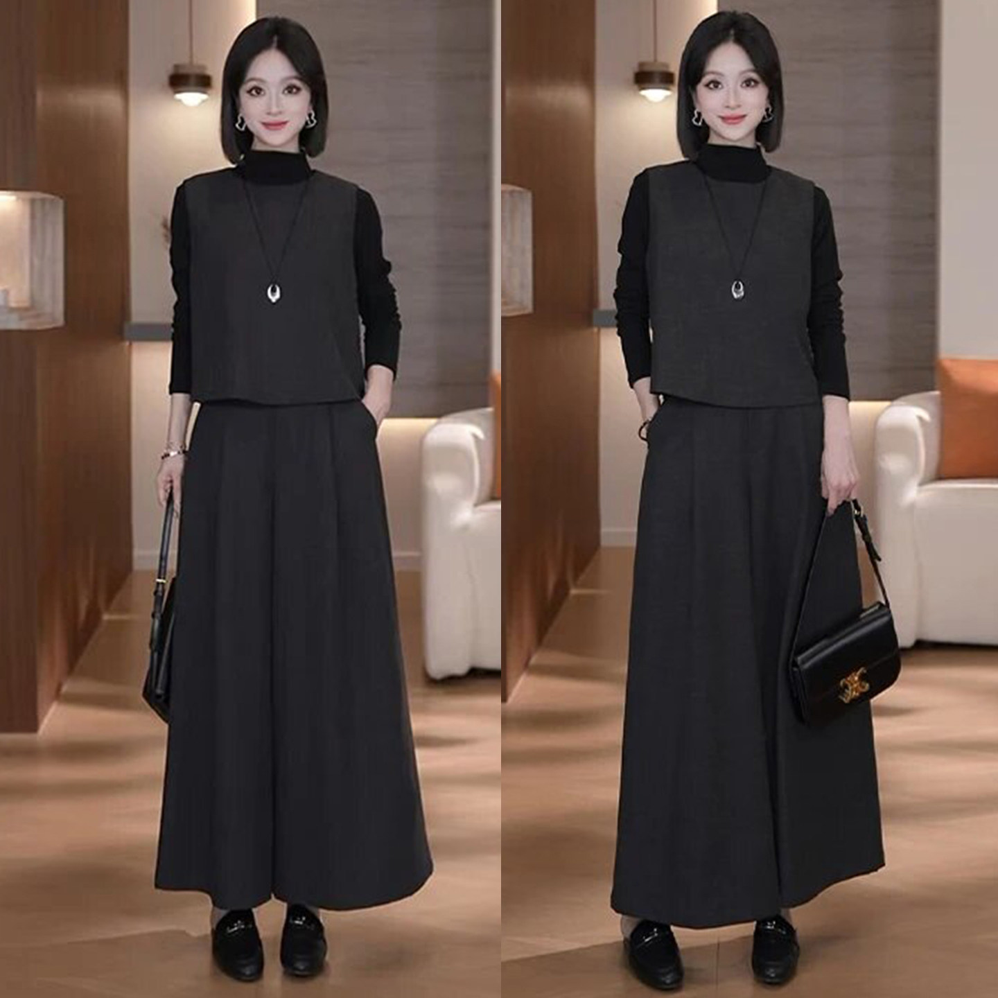 春秋季新款内搭马甲阔腿裤三件套女时尚洋气质韩版高级感职业套装,淘宝优惠券,粉丝福利购,淘宝优惠卷