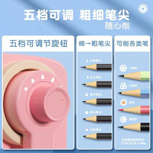 得力卷笔刀手摇式小学生专用全自动削笔机幼儿园削铅笔转笔刀手动削笔器可调节粗细耐用多功能小型绞笔器笔刨 - 图3