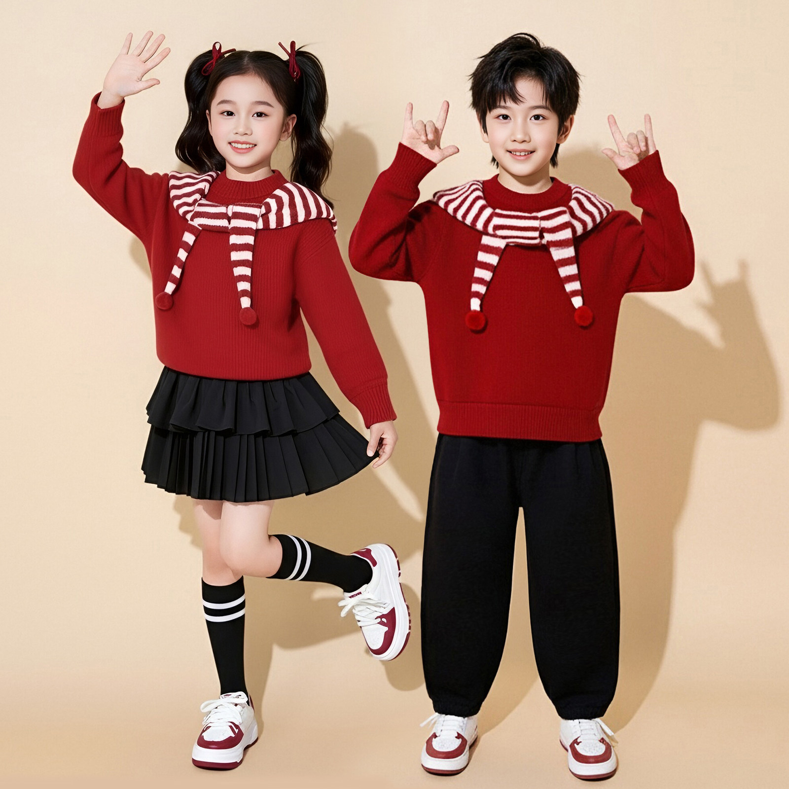 元旦小学生合唱演出服儿童啦啦队喜庆幼儿园大合唱团比赛毛衣套装,淘宝优惠券,粉丝福利购,淘宝优惠卷