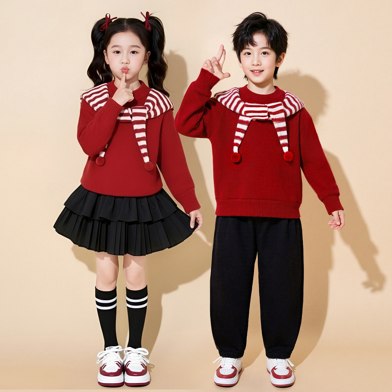 元旦小学生合唱演出服儿童啦啦队喜庆幼儿园大合唱团比赛毛衣套装,淘宝优惠券,粉丝福利购,淘宝优惠卷