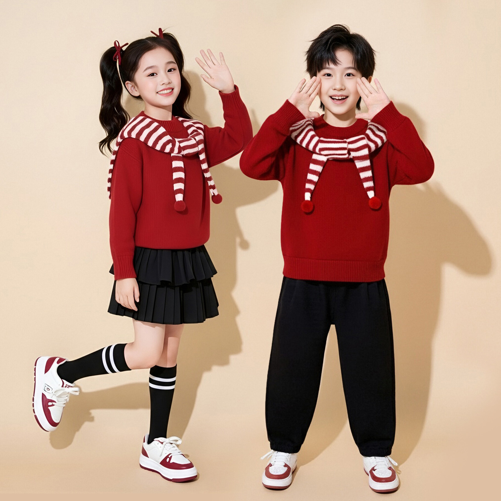 元旦小学生合唱演出服儿童啦啦队喜庆幼儿园大合唱团比赛毛衣套装,淘宝优惠券,粉丝福利购,淘宝优惠卷