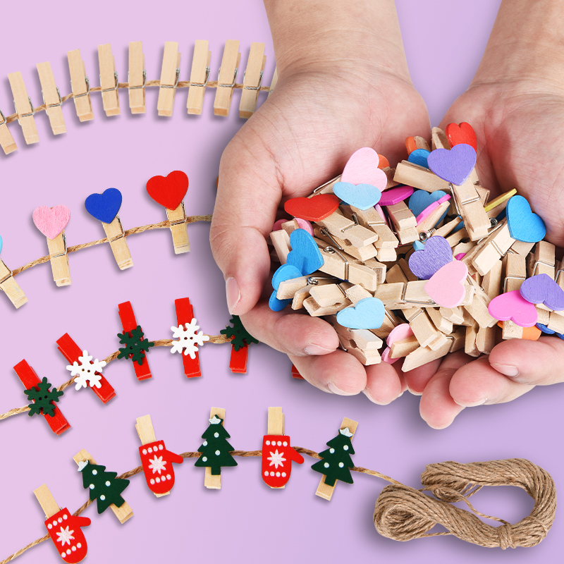 彩色木夹子燕尾夹小夹子办公文件固定器大号强力夹子照片夹幼儿园diy相片夹相片展示夹手账夹高颜值装饰夹 - 图0