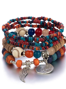 Wish跨境爆款手链彩色波西米亚民族风女多层弹力米珠手串欧美饰品