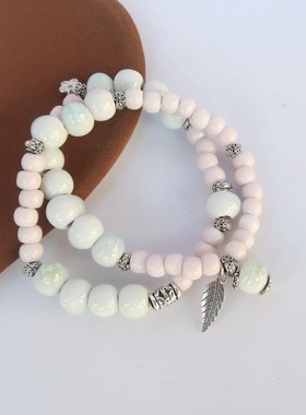 2023新款双圈叠戴手链民族复古中国风景德镇陶瓷手串饰品