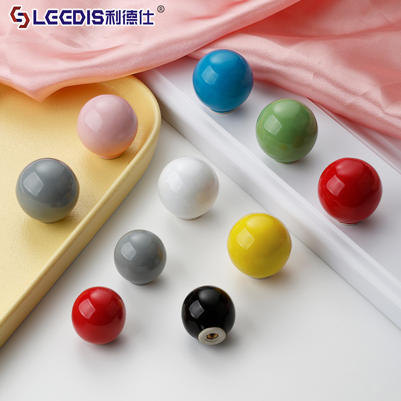 极简彩色陶瓷圆球柜门衣柜门拉手圆形可爱单孔儿童房橱柜抽屉把手 - 图0