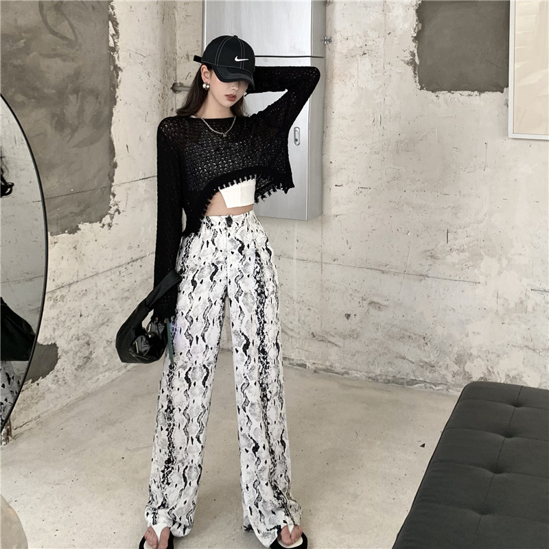 小香风豹纹阔腿拖地裤套装秋季衬衫 源栩短外套