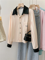 Striped Snow Spinning Long Sleeve Shirt Design Sensation Small Crowd Early Autumn 2023 New Ladies Jersey Blouse Jacket Little Guy